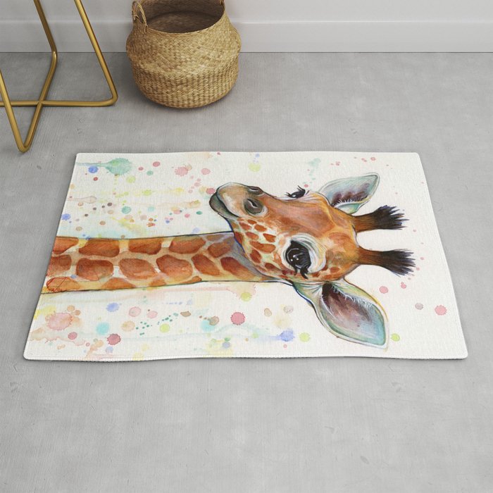 Giraffe Baby Watercolor Rug Gallery Image 1