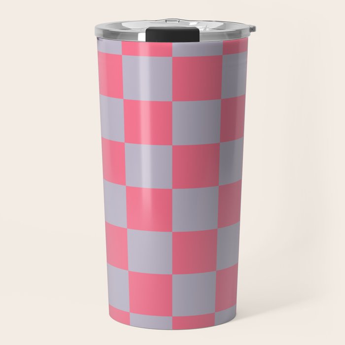 Retro Pink x Powdered Lavender Mixed Checker Travel Mug Gallery Image 1