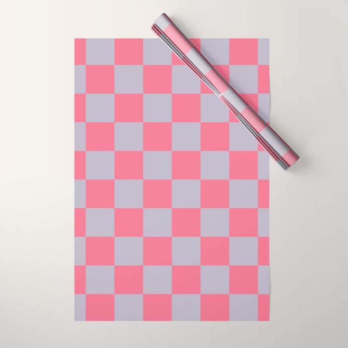 Retro Pink x Powdered Lavender Mixed Checker Wrapping Paper Gallery Image 1
