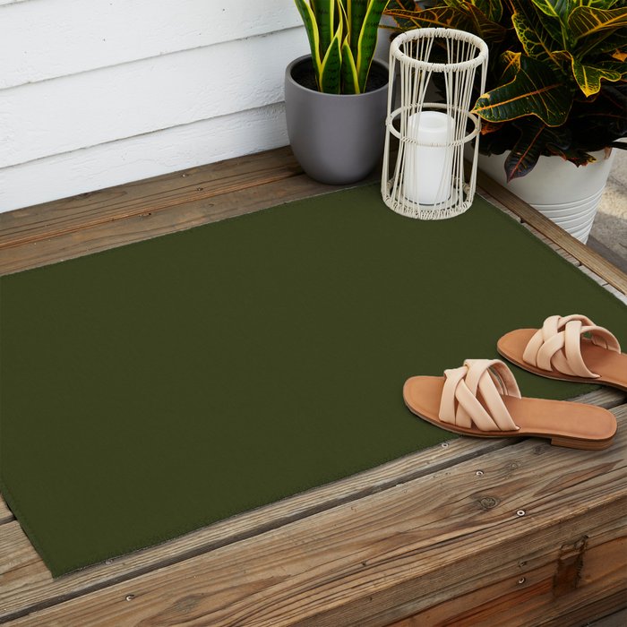 Solid Olive Green Outdoor Rug Gallery Image 2