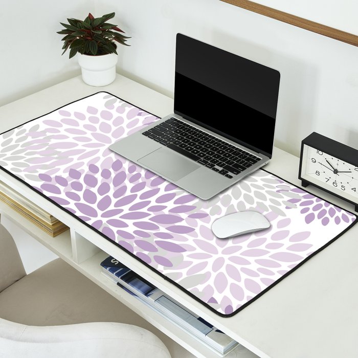 Floral Bloom, Purple and Gray Desk Mat Gallery Image 2
