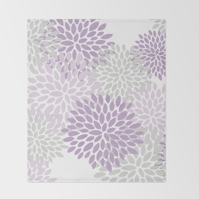 Floral Bloom, Purple and Gray Throw Blanket Gallery Image 2