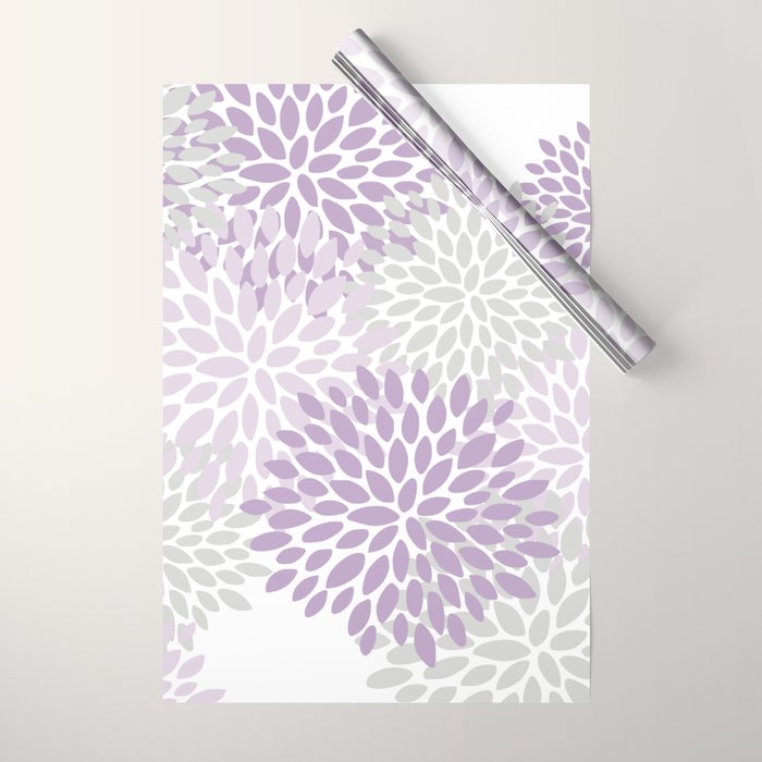 Floral Bloom, Purple and Gray Wrapping Paper Gallery Image 1
