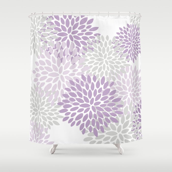 Floral Bloom, Purple and Gray Shower Curtain Gallery Image 1