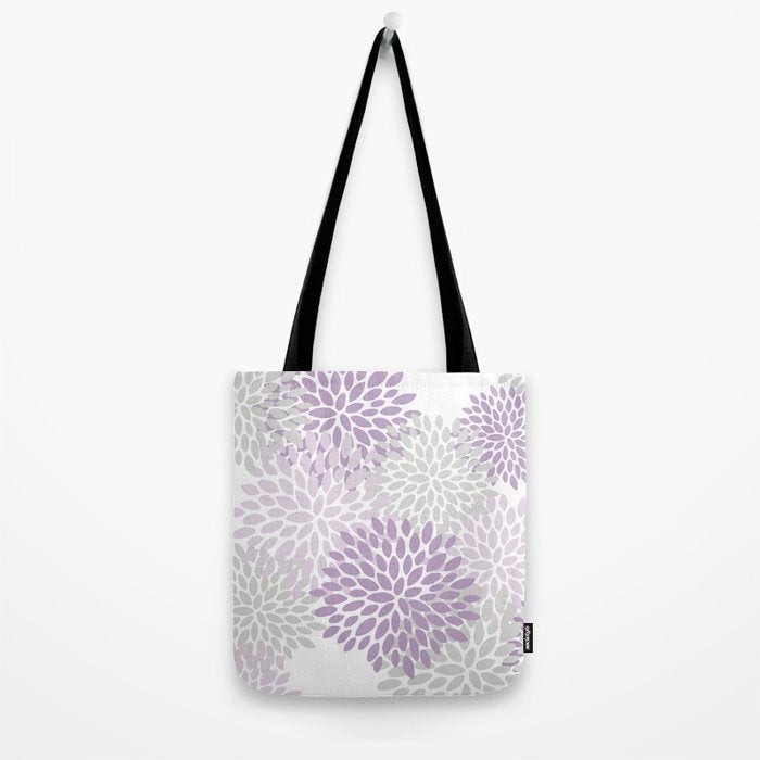 Floral Bloom, Purple and Gray Tote Bag Gallery Image 2