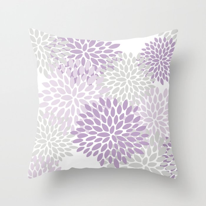 Floral Bloom, Purple and Gray Throw Pillow Gallery Image 1