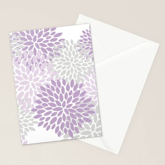 Floral Bloom, Purple and Gray Stationery Card Gallery Image 2