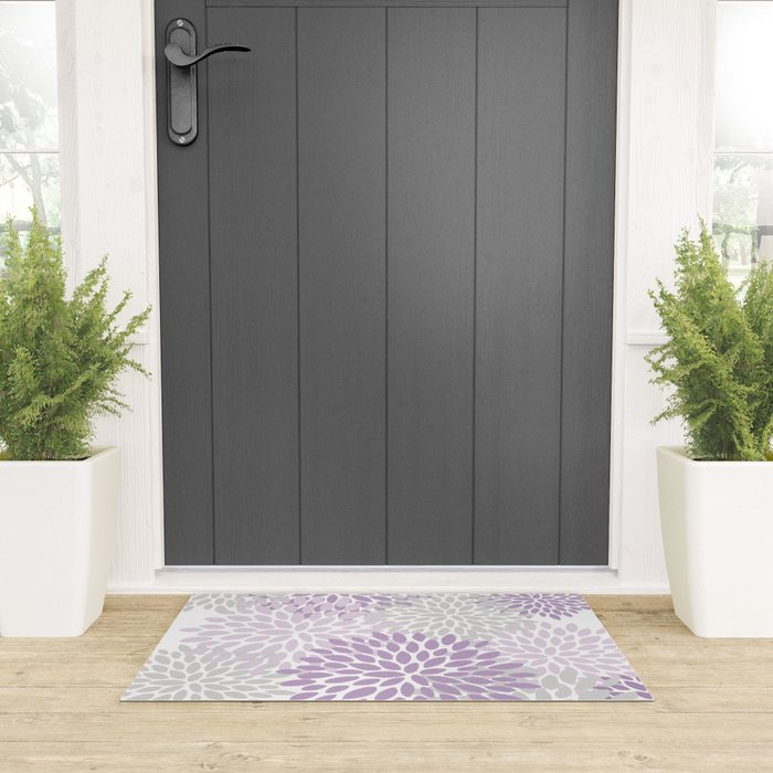Floral Bloom, Purple and Gray Welcome Mat Gallery Image 3