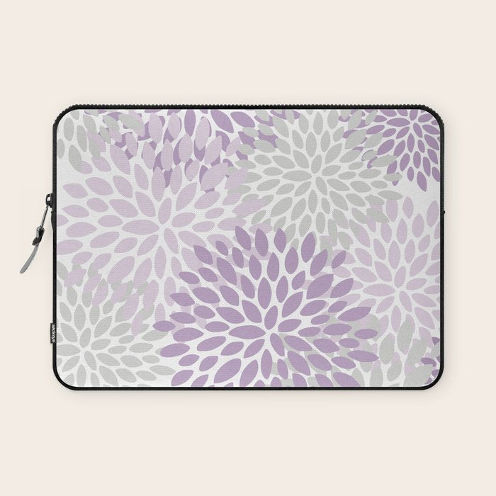 Floral Bloom, Purple and Gray Laptop Sleeve Gallery Image 1