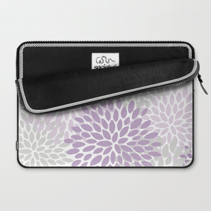 Floral Bloom, Purple and Gray Laptop Sleeve Gallery Image 2