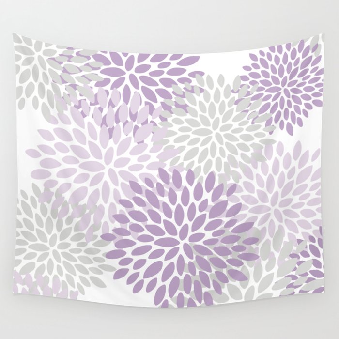 Floral Bloom, Purple and Gray Wall Tapestry Gallery Image 1