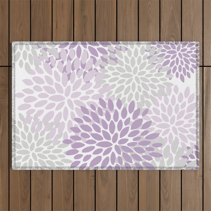 Floral Bloom, Purple and Gray Outdoor Rug Gallery Image 1