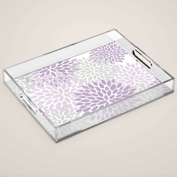 Floral Bloom, Purple and Gray Acrylic Tray Gallery Image 1