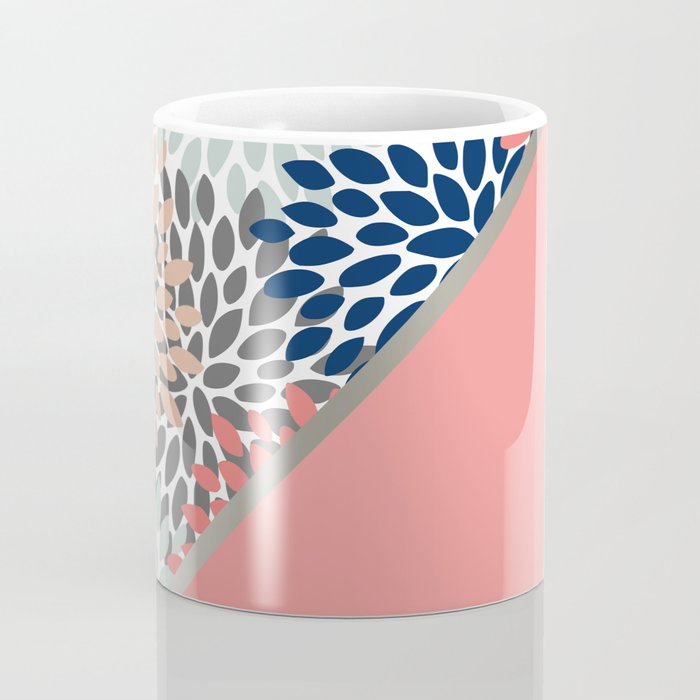 Modern, Floral Prints, with Block Color, Coral, Aqua, Blue Coffee Mug Gallery Image 4