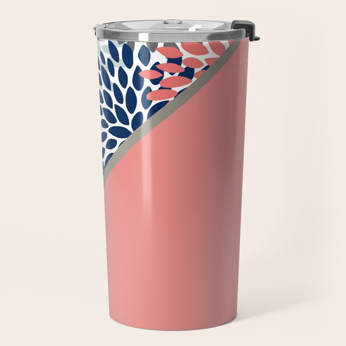 Modern, Floral Prints, with Block Color, Coral, Aqua, Blue Travel Mug Gallery Image 2
