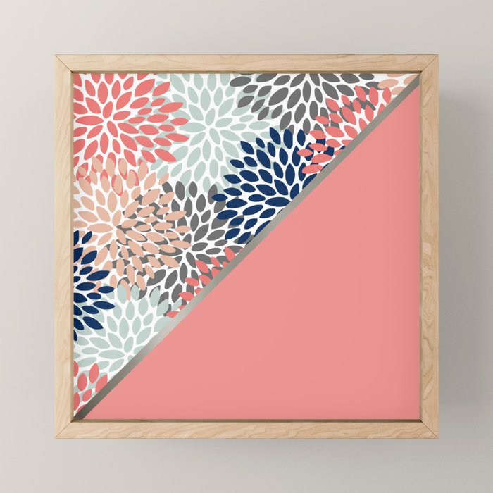 Modern, Floral Prints, with Block Color, Coral, Aqua, Blue Mini Art Print Gallery Image 1