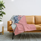 Modern, Floral Prints, with Block Color, Coral, Aqua, Blue Throw Blanket Gallery Image 1