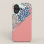 Modern, Floral Prints, with Block Color, Coral, Aqua, Blue iPhone Case Gallery Image 1