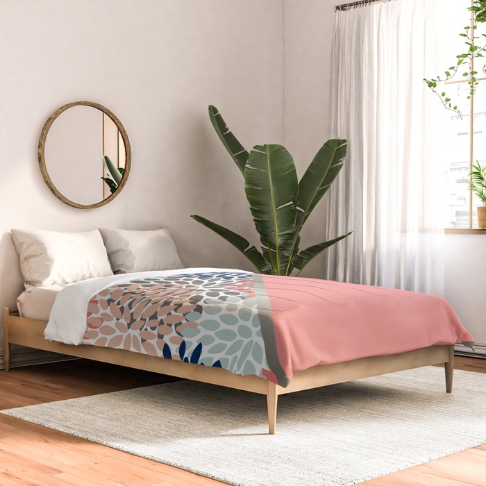 Modern, Floral Prints, with Block Color, Coral, Aqua, Blue Comforter Gallery Image 2