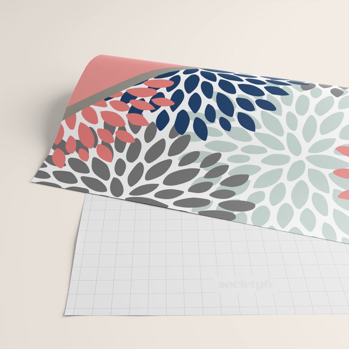 Modern, Floral Prints, with Block Color, Coral, Aqua, Blue Wrapping Paper Gallery Image 2