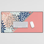 Modern, Floral Prints, with Block Color, Coral, Aqua, Blue Desk Mat Gallery Image 1