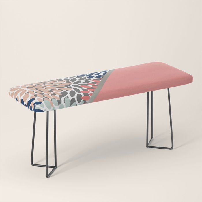 Modern, Floral Prints, with Block Color, Coral, Aqua, Blue Bench Gallery Image 1