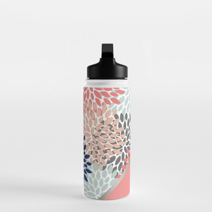 Modern, Floral Prints, with Block Color, Coral, Aqua, Blue Water Bottle Gallery Image 3