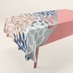 Modern, Floral Prints, with Block Color, Coral, Aqua, Blue Tablecloth Gallery Image 1
