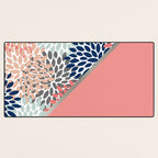 Modern, Floral Prints, with Block Color, Coral, Aqua, Blue Desk Mat Gallery Image 3