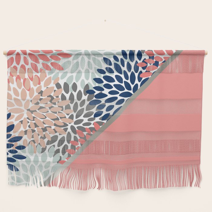 Modern, Floral Prints, with Block Color, Coral, Aqua, Blue Wall Hanging Gallery Image 1