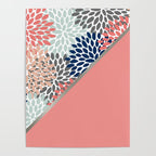 Modern, Floral Prints, with Block Color, Coral, Aqua, Blue Poster Gallery Image 4