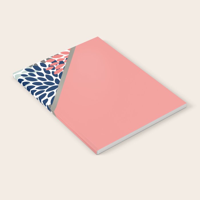 Modern, Floral Prints, with Block Color, Coral, Aqua, Blue Notebook Gallery Image 1