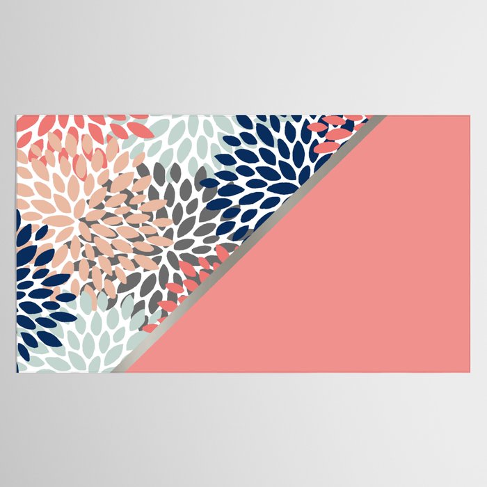 Modern, Floral Prints, with Block Color, Coral, Aqua, Blue Tablecloth Gallery Image 2