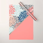 Modern, Floral Prints, with Block Color, Coral, Aqua, Blue Wrapping Paper Gallery Image 1