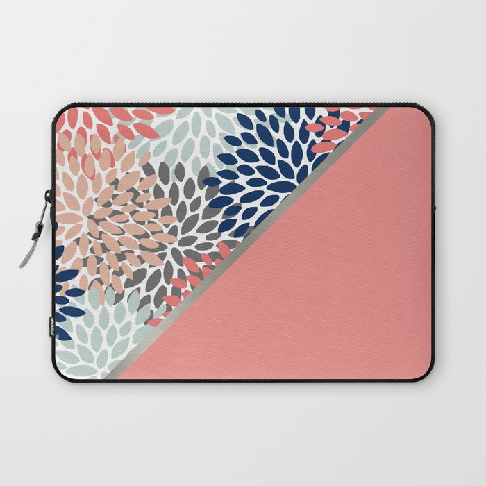 Modern, Floral Prints, with Block Color, Coral, Aqua, Blue Laptop Sleeve Gallery Image 1