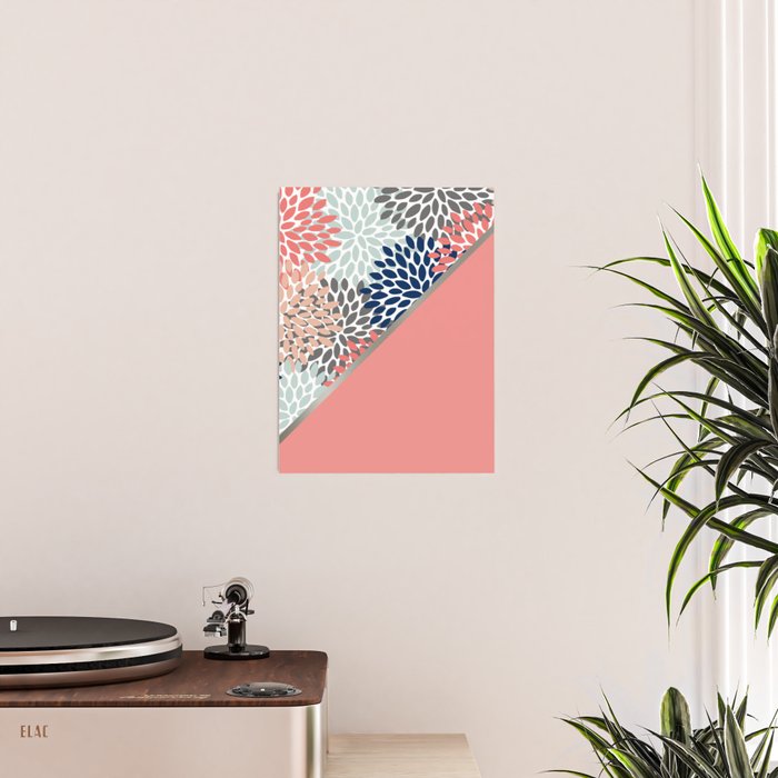 Modern, Floral Prints, with Block Color, Coral, Aqua, Blue Poster Gallery Image 2