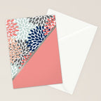 Modern, Floral Prints, with Block Color, Coral, Aqua, Blue Stationery Card Gallery Image 2