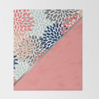 Modern, Floral Prints, with Block Color, Coral, Aqua, Blue Throw Blanket Gallery Image 2