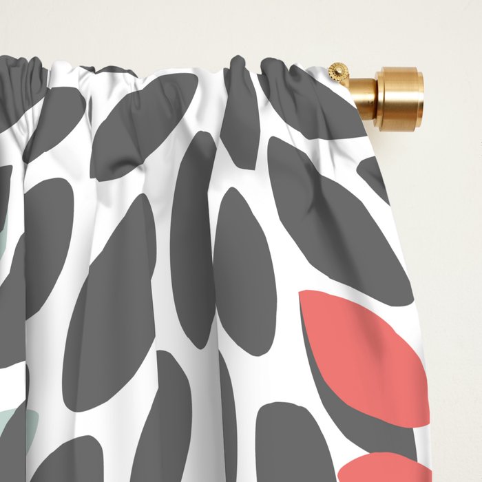 Modern, Floral Prints, with Block Color, Coral, Aqua, Blue Window Curtain Gallery Image 2