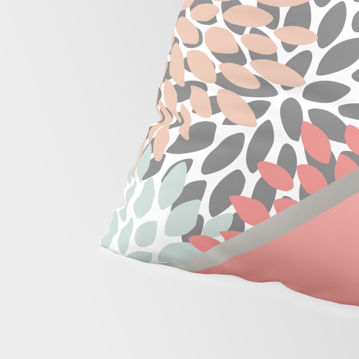 Modern, Floral Prints, with Block Color, Coral, Aqua, Blue Pillow Sham Gallery Image 4
