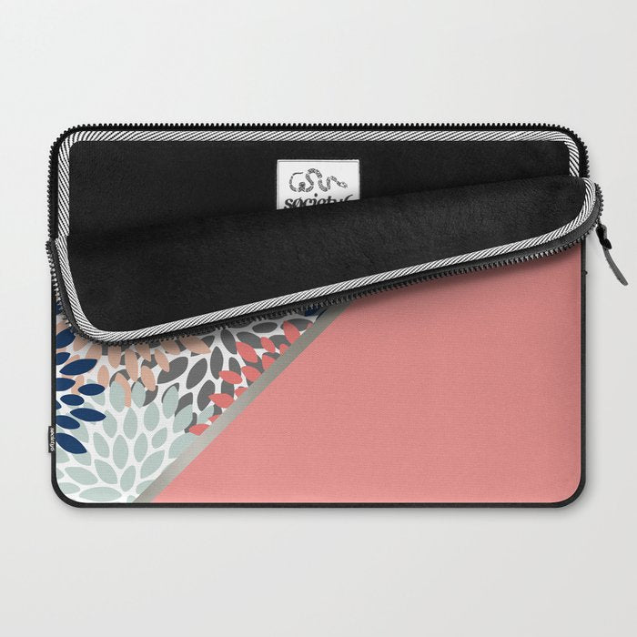 Modern, Floral Prints, with Block Color, Coral, Aqua, Blue Laptop Sleeve Gallery Image 2