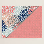 Modern, Floral Prints, with Block Color, Coral, Aqua, Blue Jigsaw Puzzle Gallery Image 1