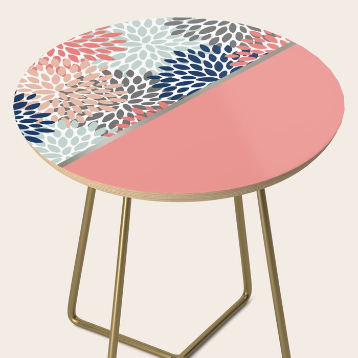 Modern, Floral Prints, with Block Color, Coral, Aqua, Blue Side Table Gallery Image 2
