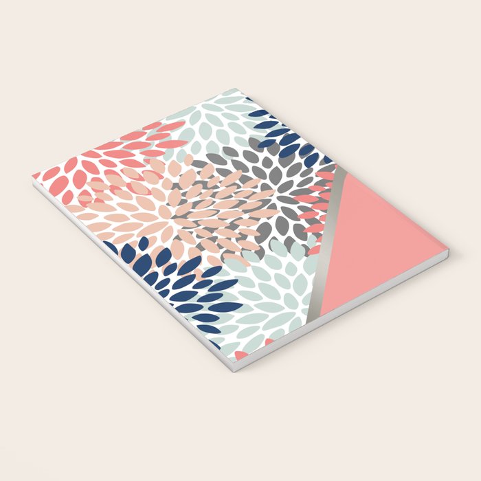 Modern, Floral Prints, with Block Color, Coral, Aqua, Blue Notebook Gallery Image 3