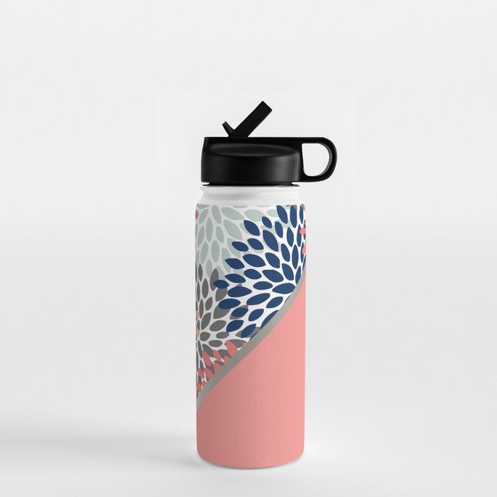 Modern, Floral Prints, with Block Color, Coral, Aqua, Blue Water Bottle Gallery Image 1