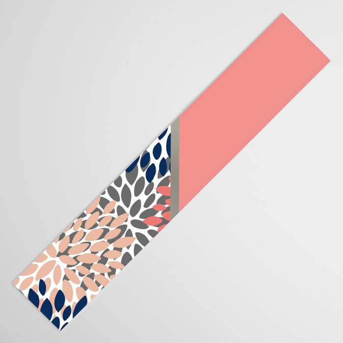 Modern, Floral Prints, with Block Color, Coral, Aqua, Blue Table Runner Gallery Image 3