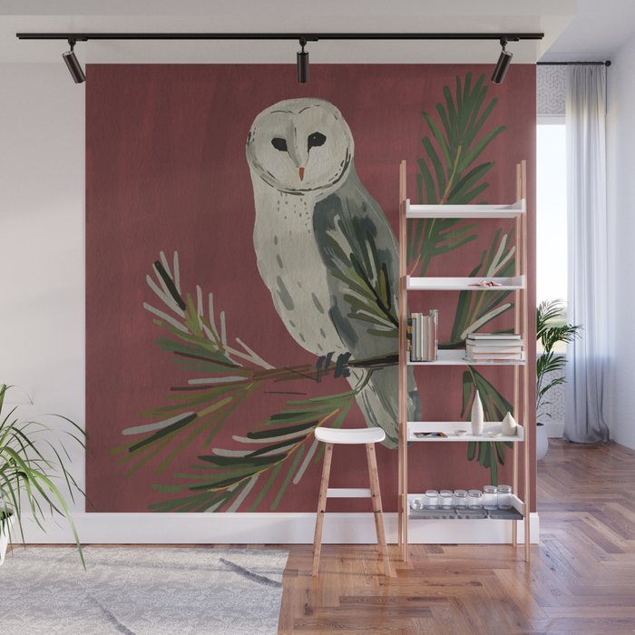 Owl on a Pine Branch Wall Mural Gallery Image 1