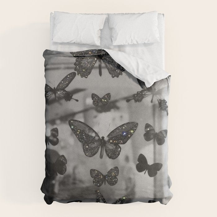BLACK AND WHITE BUTTERFLIES | photo | sparkle and shine | wings | aesthetic | monochrome | fly  Duvet Cover Gallery Image 6