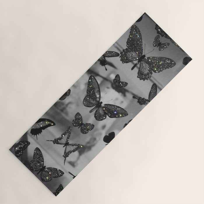 BLACK AND WHITE BUTTERFLIES | photo | sparkle and shine | wings | aesthetic | monochrome | fly  Yoga Mat Gallery Image 1