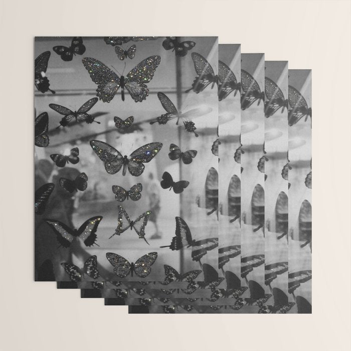 BLACK AND WHITE BUTTERFLIES | photo | sparkle and shine | wings | aesthetic | monochrome | fly  Wrapping Paper Gallery Image 3